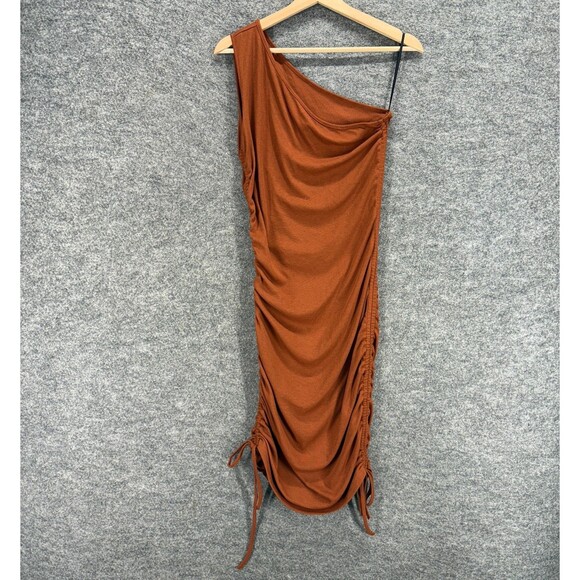 SheIn Dress Women L Large Brown Shift Midi One Shoulder Sleeveless Stretch - Picture 1 of 7